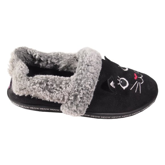 Bob's Meow Slippers, Women's Size 9, Black/Gray, Faux Fur w/ Memory Foam - Picture 2 of 7